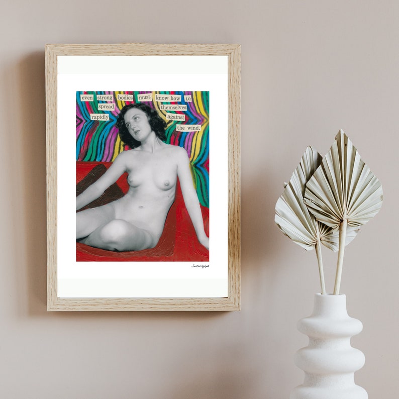 Vintage Nude Collage Strong Bodies Instant Digital Download Mixed Media found words poem, painted, altered photo image 4