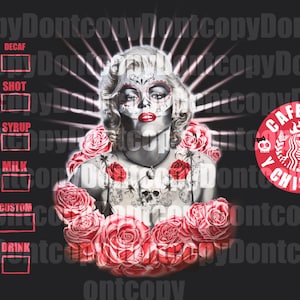Cafecito y chisme Marilyn Monroe sugar skull , sublimation tumbler design ,png