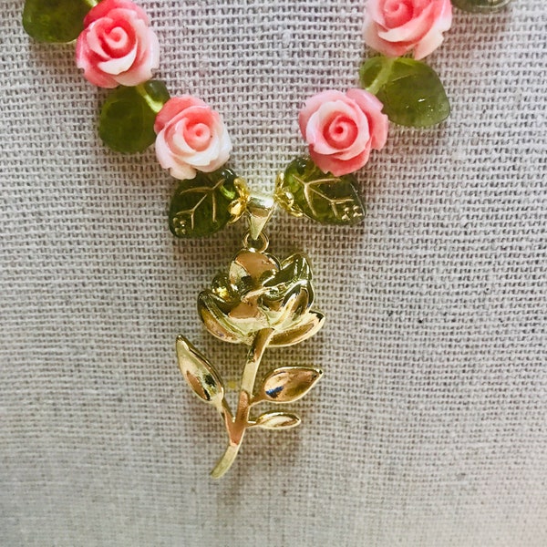 Rosebud Necklace and Gold Plated Rose Pendant.