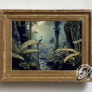 Jungle Art Print, Prehistoric, Moody Landscape Painting, Jungle Decoration, Vintage Greenery Landscape, Rainforest Nature Illustration Print