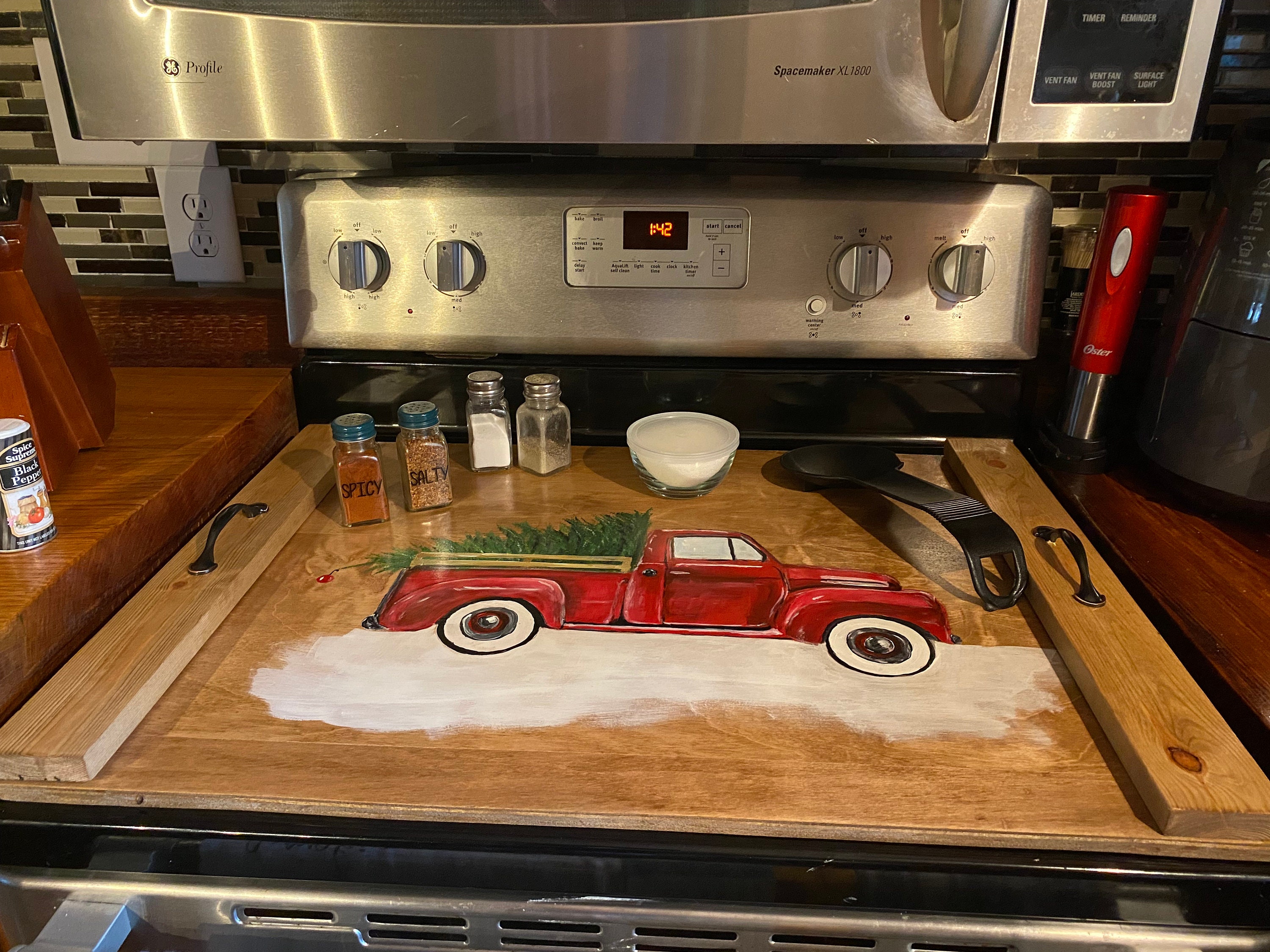 Stove top cover wood-noodle board-electric stove cover-kitchen decor-gift  for cook-rustic stove top cover for flat top stove