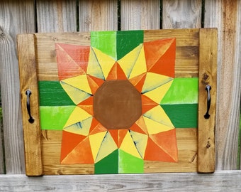 Barn Quilt Sunflower Noodle Board with touch of Navy Blues, Stove Cover