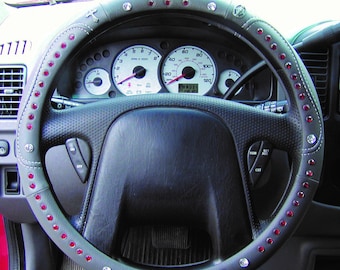 A - Gray leather with stitching - TravelRosary steering wheel cover