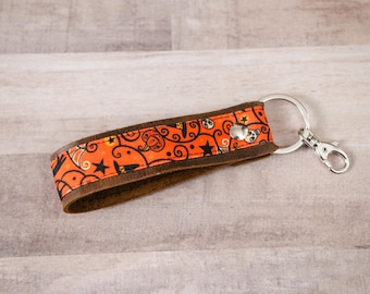 Vintage inspired Halloween Leather Wristlet Keychain Accessory