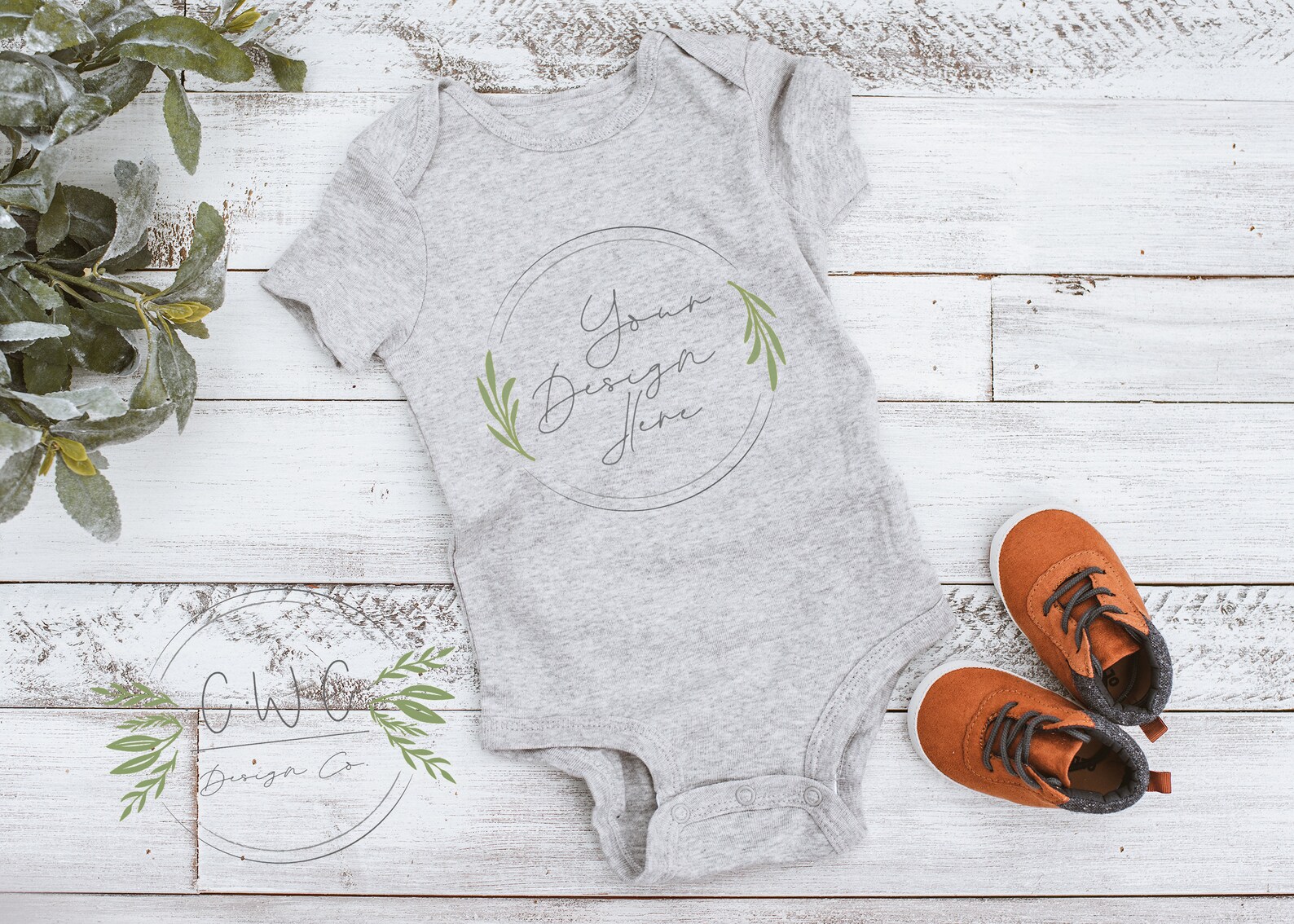 Styled Heather Grey Short Sleeved Onesie Mockup // Baby Onesie Mockup