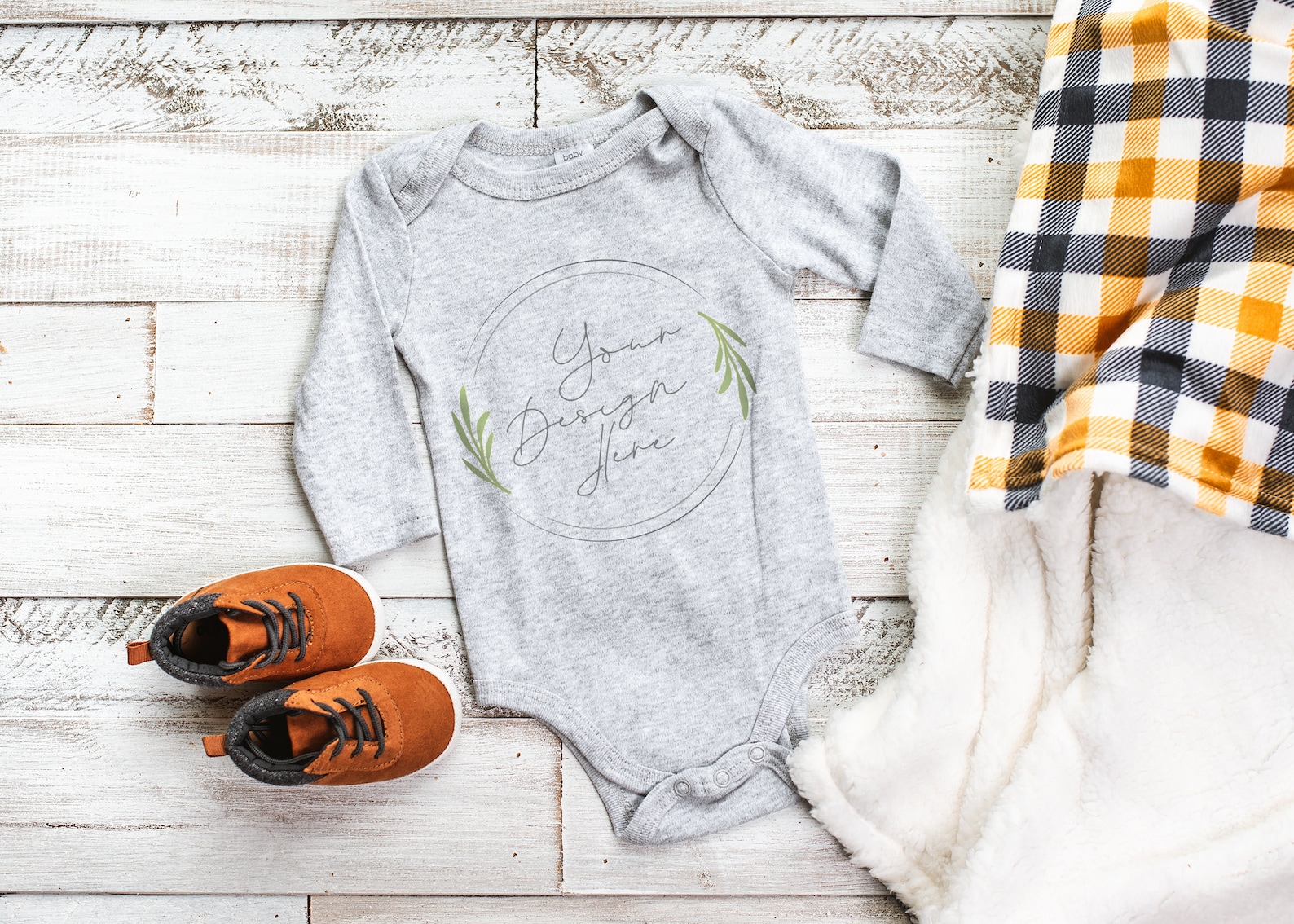 Styled Long Sleeve Grey Onesie // Baby Onesie Styled Mockup // Styled