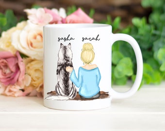 personalised girl and dog mug