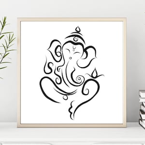 Ganesha Minimalist Square Art Painting Hindu God Printable Positive Download Artwork Simple Clean Design Wisdom Yoga Peaceful India