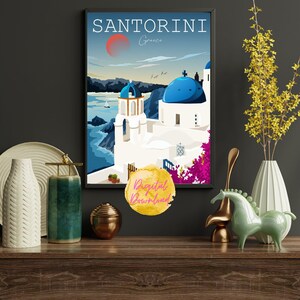 Santorini Travel Print, Greek Souvenir, Greece Island, Travel Poster, Travel Gift, Wall Art