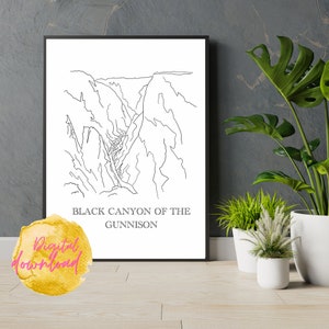 Black Canyon of the Gunnison National Park Line Art Print, Minimalist Black & White Drawing, Instant Download