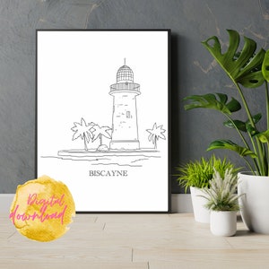Biscayne National Park Line Art Print, Minimalist Black & White Drawing, Instant Download