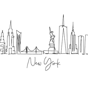 New York City Skyline Print, Boho Printable Wall Art, Retro Minimalist Art
