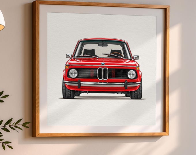 BMW 2002 Fine Art Print  |  Custom Car Art: Personalised Reg + Colour  |  Classic Sportscar Poster Owners Club Gift