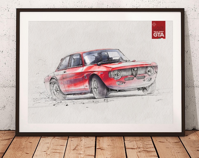 Alfa Romeo Giulia GTA  |  Fine Art Print, Italian Race Car Poster Motorsport Fan Gift
