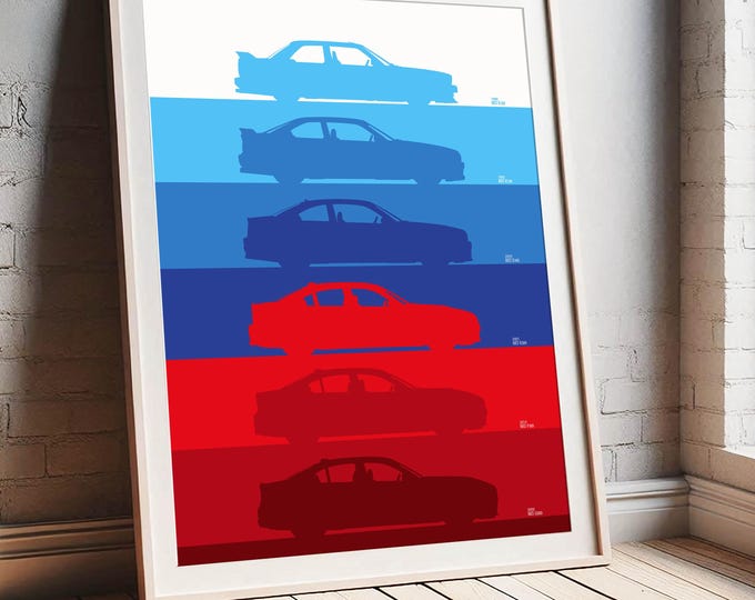 BMW M3 Evolution  |  Fine Art Print  |  M-Sport Car Silhouette History Poster Motorsport Modern Artwork Gift