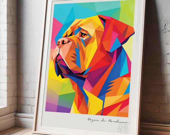 Dogue de Bordeaux  |  Modern Art Dog Poster Print |  Mid-Century Pet Owner Gift