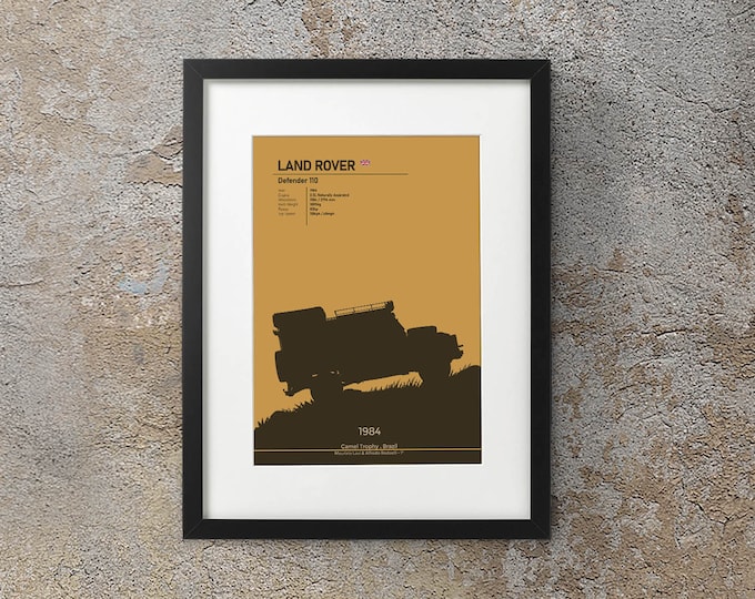 Land Rover Defender 110 - Camel Trophy 1984 - Art Print Limited Edition Poster - Motorsport Framed Canvas