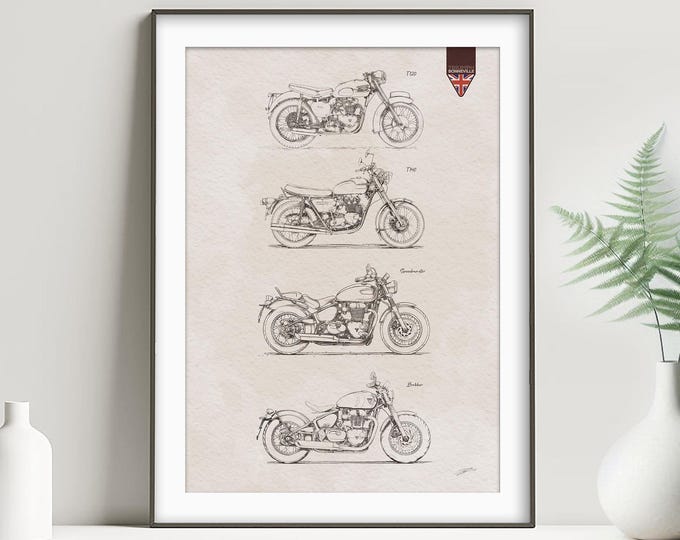 Triumph Bonneville Evolution: Art Print - Motorcycle Poster Artwork, Motorbike Owner Gift