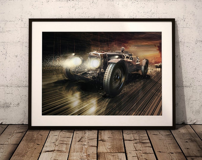 Aston Martin LM9 - '140km/h Morning Shower' Limited Edition Print - Le Mans 1933 Car Art Framed Poster Canvas