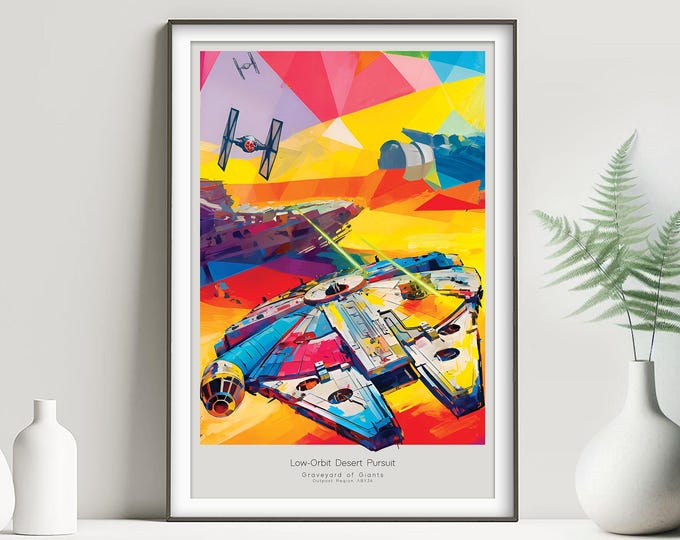 Millennium Falcon Pursuit  |  Sci-Fi Poster Modern Art Digital Download  |  Star Wars-Inspired Print File