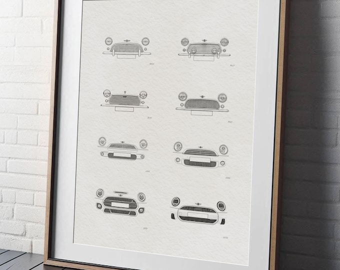 MINI Cooper Evolution  |  Fine Art Print  |  Car History Poster Modern Artwork Owner Gift