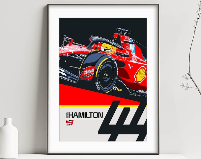 LEWIS HAMILTON #44, Poster Print Art - F1 Fan Formula 1 Ferrari Wall Artwork Motorsport Gift Idea