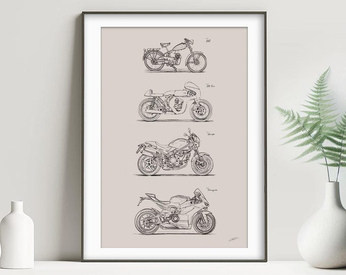 Ducati Motorcycle Evolution: Art Print - Motorbike Poster Artwork, Rider Owner Gift