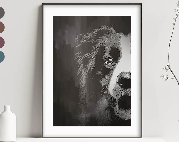 BORDER COLLIE Poster Print Art, Pet Portrait, Dog Owner Gift Idea, Custom Wall Artwork -V01
