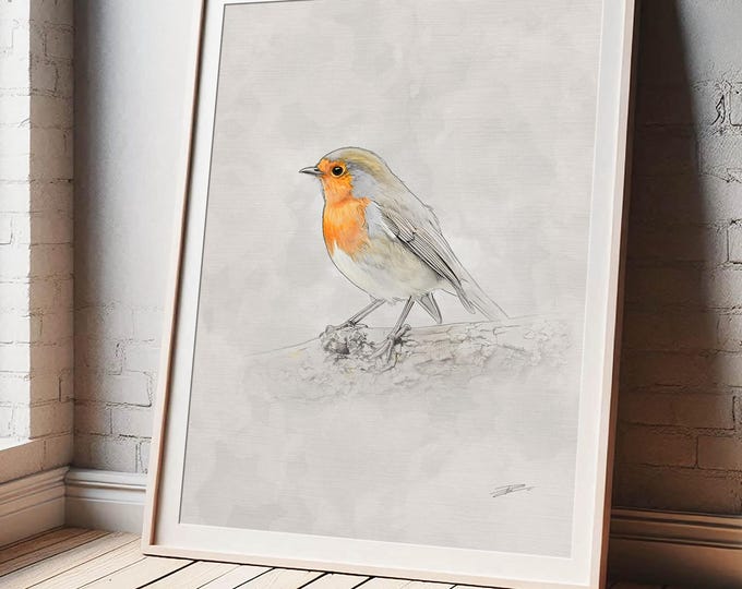 Robin Fine Art Print  |  Bird Watercolour Sketch Wildlife Nature Poster  |  Wall Decor Home Gift