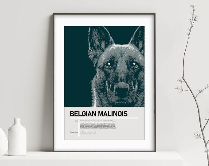 BELGIAN MALINOIS Poster Print Art - Personalise name & image! - Dog Owner Wall Artwork Gift Idea