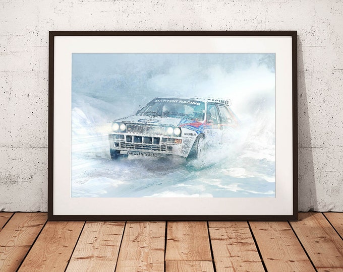 Lancia Delta Integrale HF - ‘Deltona’ Limited Edition Print - Monte Carlo Rally Car Art Framed Poster Canvas