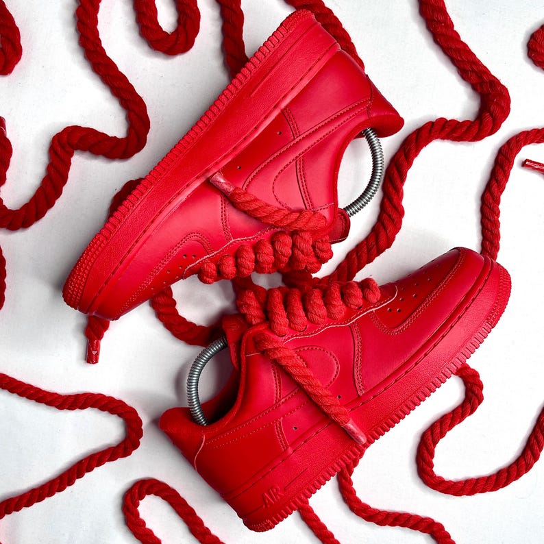Red Dunks With Ropes Red Chunky Rope Laces 8mm for Sneakers | Three Strand Thick Twisted ...