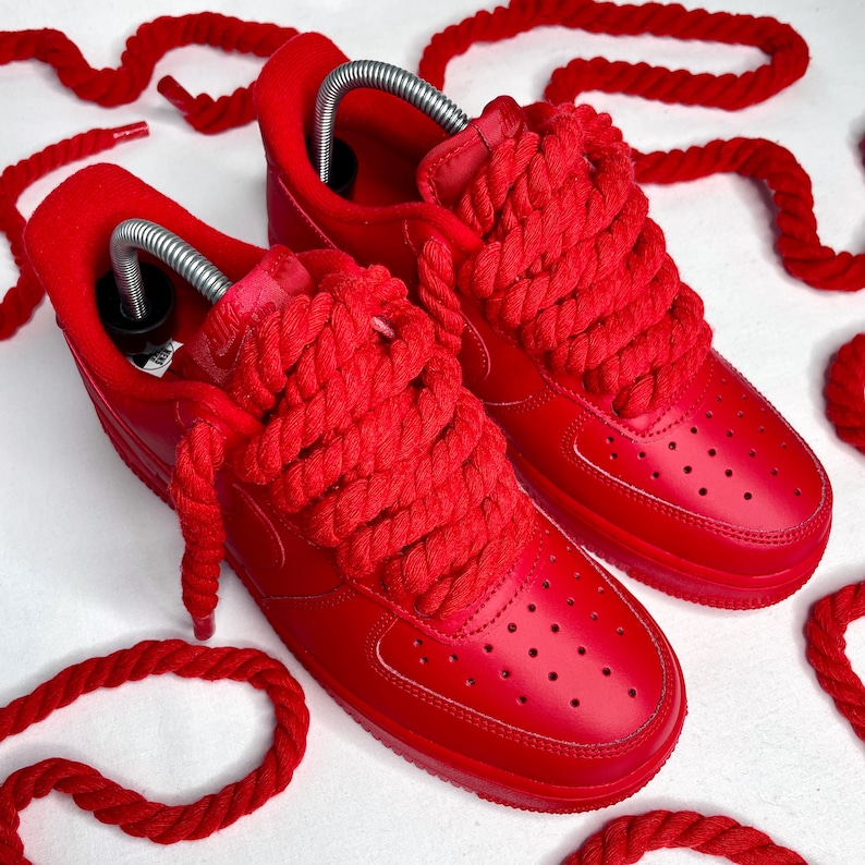 Red Dunks With Ropes Red Chunky Rope Laces 8mm for Sneakers | Three Strand Thick Twisted ...