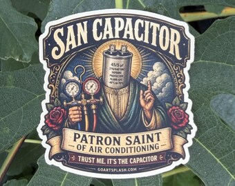 San Capacitor Patron Saint of Air Conditioning Sticker | Funny HVAC Technician Gift | Blue Collar Decal | Service Tech Gifts | HVAC Sticker