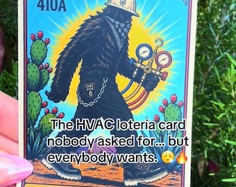 SASKUACHE / Sasquatch HVAC Technician Loteria Card Decal / Sticker HVAC Gifts (2.67″ × 4″)