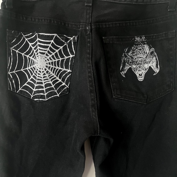 One of a Kind Goth Screen Printed Bat and Spiderweb Black George