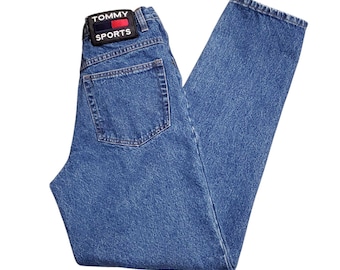 Vaqueros Tommy Hilfiger para hombre, de tiro alto, color azul, 29 x 32, con bandera grande