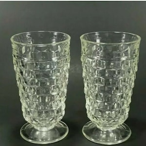 Whitehall Clear by Colony Stacked Cube Flared Iced Tea Footed Glasses Set of 2