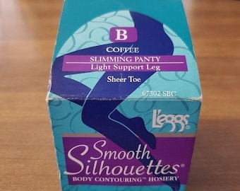 Vintage L'eggs Smooth Silhouette Body Contouring Hosiery Sz B Coffee Sheer Toe