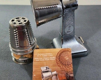 Jet o Matic  Food Processor cutter Stand & 5 Cones Stainless Steel No Finger Grd