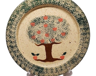 1991 Three Rivers Pottery vintage aardewerk bord van Michelle Apple Tree 11"