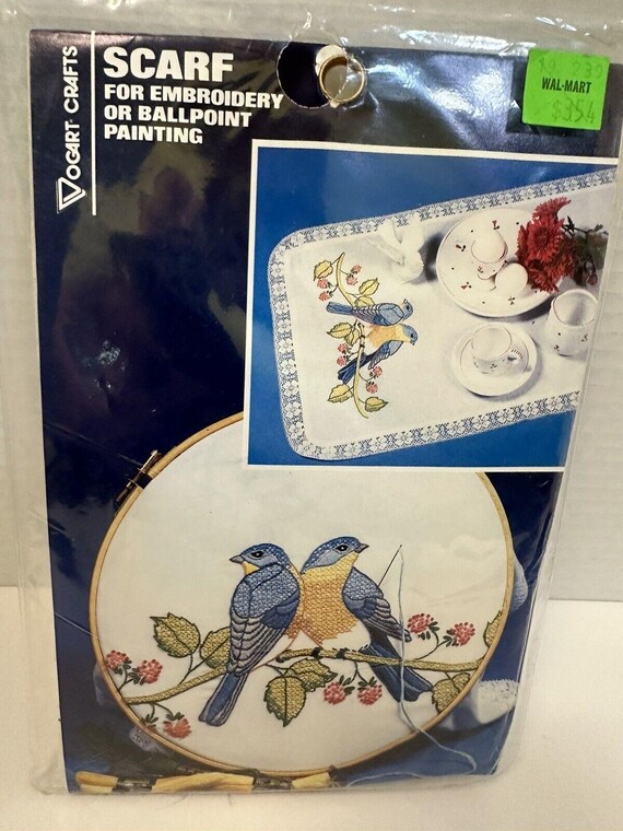 embroidered dresser scarf kit Vintage Embroidered Dresser Scarf Set main image 1