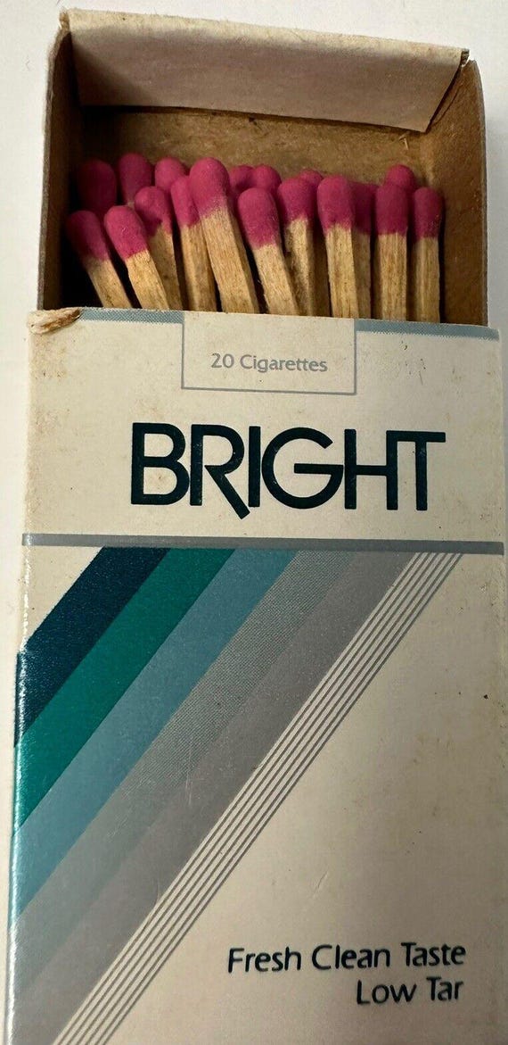 what are bright cigarettes Vintage BRIGHT CIGARETTES Pack Matchbox Wooden Stick Matches Used USA