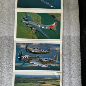 4 Postais Repro ~ Aviões Norte Americanos P-51 P-47D & B-17 3,5 x 5,5 Não Utilizados