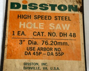 Vintage Disston 3" Hole Saw, High Speed Steel in Original Box