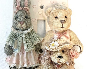 3D-lichtschakelaarhoes voor meisjes Bear Bunny wandbord vintage decor 5 x 3 inch