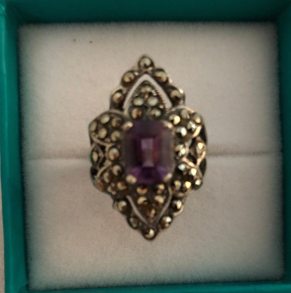 Marcasite and Amethyst .925 Sterling Ring