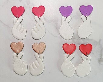 Finger Hearts Dangle Earrings l Polymer Clay Jewelry l Valentine's Day l Gifts for Her l Love Heart l Romance l