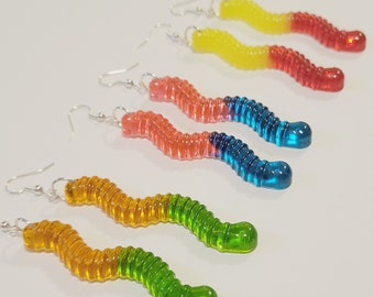 Gummy Worms Earrings l Resin Jewelry l Candy Earrings l Dangle Earrings l Gifts for Her l Bug Insect Earrings l Funky Earrings l Easter