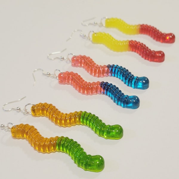 Gummy Worms Earrings l Resin Jewelry l Candy Earrings l Dangle Earrings l Gifts for Her l Bug Insect Earrings l Funky Earrings l Easter